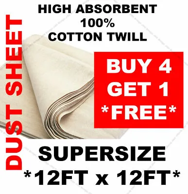12ft X 12ft LARGE DUST SHEET HEAVY DUTY COTTON TWILL PROFESSIONAL DUST SHEET • £11.40