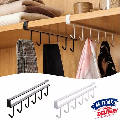 Metal Under Cabinet Mug Rack Cup Organizer Kitchen Storage Hanger Holder 6 Hook • $14.27