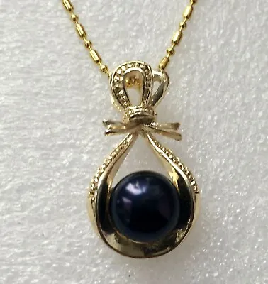 Genuine 10-10.5mm Natural Black Akoya Cultured Pearl Pendant Necklace AAA Grade • $1.99