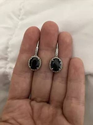 Halo Oval Sapphire & Diamond Dangle Earrings • $30