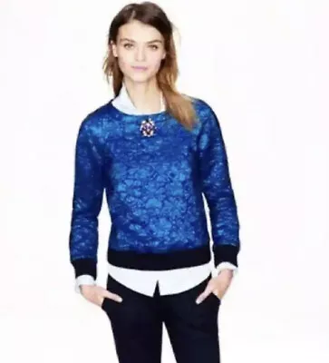 J. Crew Womens Delphinium Jacquard Casual Long Sleeves Sweatshirt Size 6 Party  • $150.87