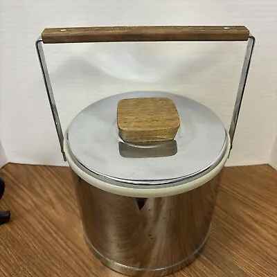 Vintage Kromex Ice Bucket Mid-Century Modern Mirrored Chrome Teak Wood Handle • $30