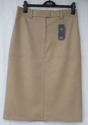 Ladies Marks And Spencer Natural Beige Leather Look Midi Skirt Size 14 • £19.50