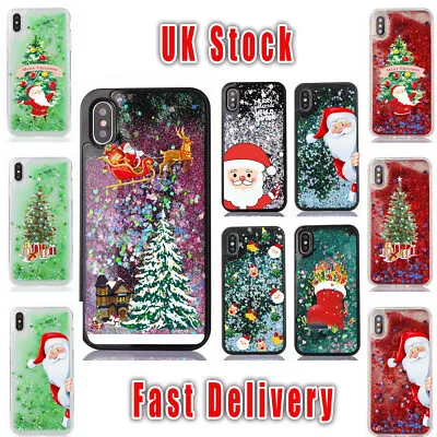 Christmas Glitter Liquid Hard Phone Case Cover IPhone X 5 5S 6 6S 7 8 Plus • £3.99