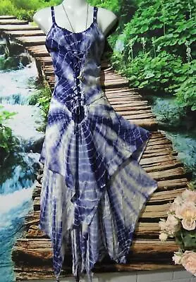 Medieval Tiered Blue White Tie Dye Pixie Corset Long Dress Reg 12-16 92-108cms • $58.99