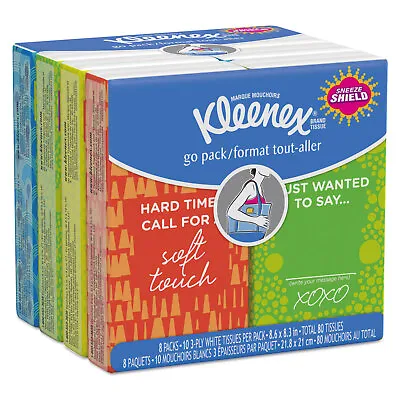 Kleenex Facial Tissue Pocket Packs 3-Ply White 10/Pouch 8 Pouches/Pack 46651 • $10.04