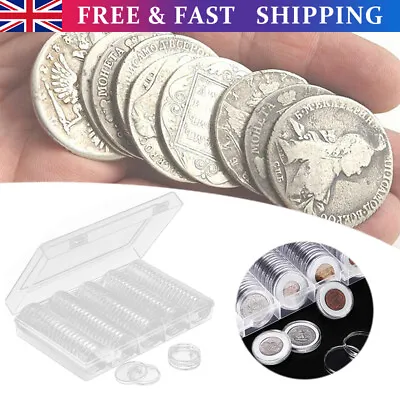 100Pcs Clear Plastic Coin Tray Cabinet Case Collection Storage Display Box 30mm • £13.99