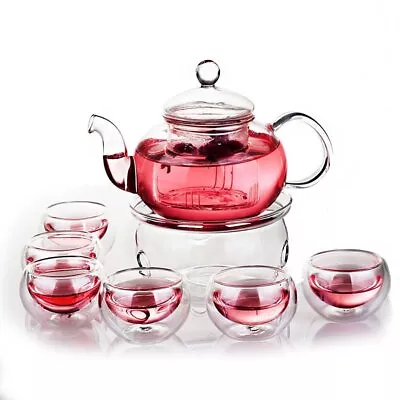 ® 11 PC-Glass Filtering Tea Maker Teapot With A Warmer And 6 Tea Cups Set (Ve... • $45.89