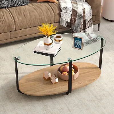 Giantex Coffee Table Tempered Glass Top Oval Beside Table Modern Living Room • $102.95