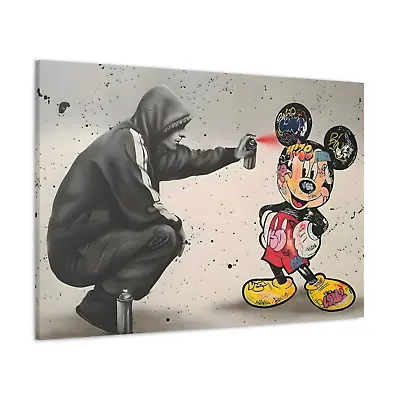 Banksy Inspired Canvas Man Spray Painting Mickey Mouse Street Wall Art Decor • £15.99