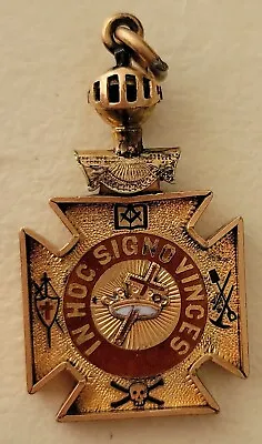 Vintage Gold & Enamel Masonic Knights Templar Pendant Cross Unique Moving Mask • $98