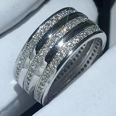 Men's Full Eternity Engagement Wedding Ring 1.2 Ct Cubic Zirconia 14K White Gold • $322.25