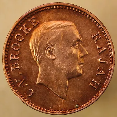 1933 H Sarawak Half (1/2) Cent Raja C. V. Brooke - Choice Red UNC - HLK Coins • $0.99