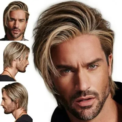 Brown Blond Short Front Lace Wig Men's Natural Straight 100% Human Hair Wig 8 In • $55.99