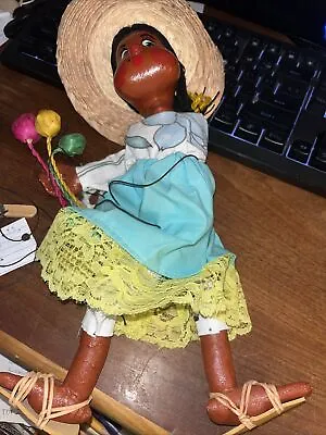 Vintage Mexican Folk Art String Puppet Marionette 13” Girl Nice Dress Morocco’s￼ • $19.99