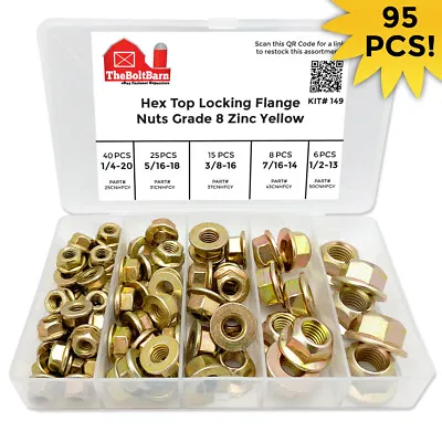 $30.25 • Buy 1/4-20 5/16-18 3/8-16 7/16-14 1/2 -13 Grade 8 Hex Flange Top Lock Nut Assortment