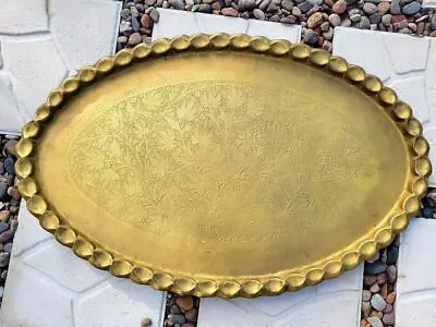Moroccan Style Brass Tray Coffee Table Top Only ~ Vintage Mid Century Scalloped • $350