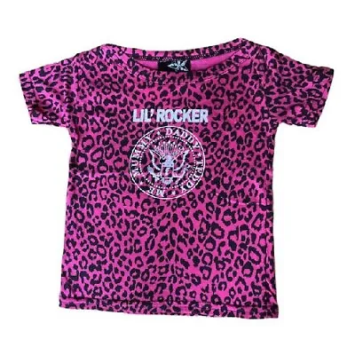 Darkside Clothing 12-18 Month LIL ROCKER Pink Leopard 100% Cotton T-shirt BNWT • £6.50