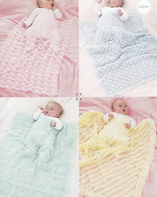 Crochet Pattern To Make 3 Babies Blankets & Shawl 4ply • £1.99