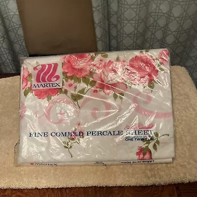 Vintage Martex Fine Combed Percale-Twin Flat Sheet White Pink Flowers 72x108 NEW • $19.99