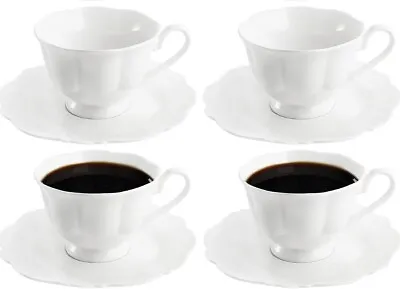 Set Of 4 Porcelain Cappuccino Cups With Saucers Set Latte Tea Coffee Mugs • £22.99