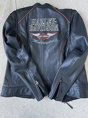 Harley Davidson Womens Black Leather Motorcycle Riding Jacket Size - Large • $280