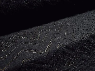 £5.99 • Buy Wool Blend Crochet Knit Jersey Fabric, Per Metre - Chevron Design - Black