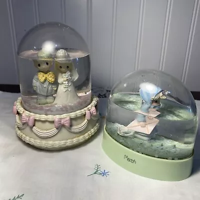 2 Enesco Precious Moments Snow Globes Wedding Music Box Globe & March Globe • $25.41