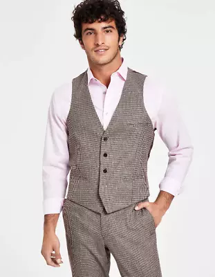 Bar III Men's Slim-Fit Check Vest - Burgundy Black Check Medium • $14.67