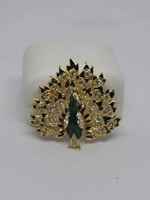 Vintage Peacock BROOCH/Pin Green Enamel And Rhinstone • $9.99