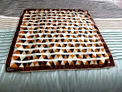 Vintage Vera Neumann Brown Tan Triangle Print Square Scarf Lady Bug Hand Rolled • $19.99