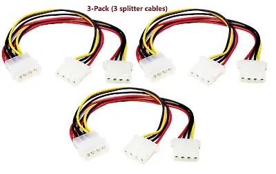 3-pack 4-pin Molex Male To 2x Female 10  Power Splitter Cable Extension Adapter • $7.99