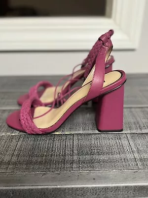 White House Black Market  Lexa Braided Strappy Heels Size 8.5 Magenta Block Heel • £17.36