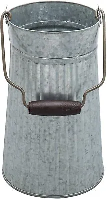 MyGift Galvanized Silver Metal Rustic Flower Vase With Mango Wood Handle • $29.99