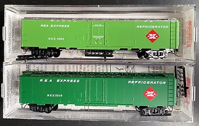 N Scale Micro-trains Set/2 REA Express Refrigerator Car 52020 #7215 &52030 • $28.95