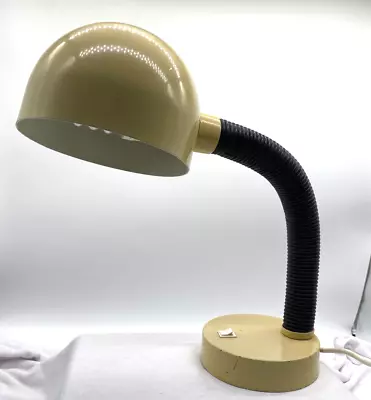 Vintage Atomic Metal Adjustable Goose Neck Beige Black Desk Lamp 60s - 70s Works • $96