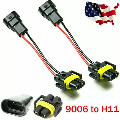 2x 9006 Sockets To H11 Bulbs Adapter Headlight Conversion Wire Pigtail Connector • $7.46