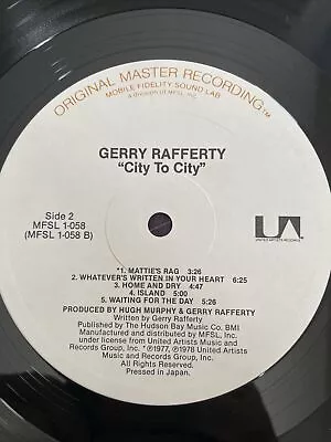 Gerry Rafferty City To City Mobile Fidelity MFSL 1-058 Original Master VG+ NM • $49.99