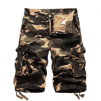 New Mens Cotton Cargo Shorts Flat Front Pockets Washed Lounge - 29-42 • $18.99