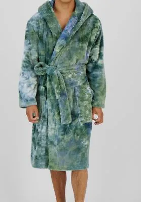 $70 Sun + Stone Men's Green Tie-Dyed Sleepwear Hooded Fleece Robe Size L/XL • $21.98