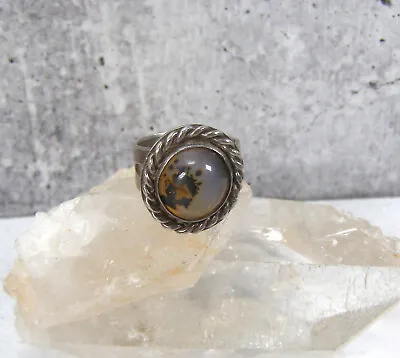 Vintage Sterling Silver Agate Ring Round Montana Moss Picture 5.5 • $35