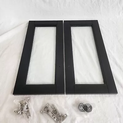 (2) Cabinet Doors With Glass 21-1/4  X 9-13/16  X 3/4  In Black With Hardware. • $70.99