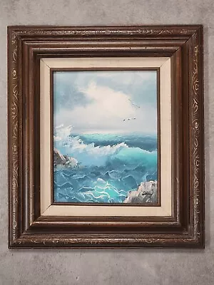 Vintage OCEAN WAVES SEASCAPE Framed Orig Oil On Canvas PAINTING By Gavin 14x16 • $95