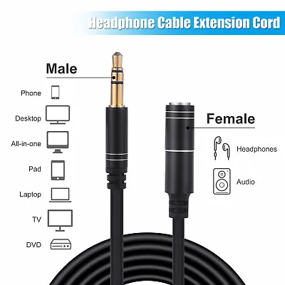 £4.44 • Buy 3.5mm Jack Headphone Speaker AUX Cable Male To Female Audio Extension Cord 3M UK