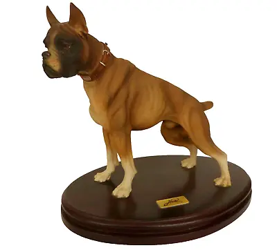 Large 10  Male Boxer Dog Sculpture Figurine On Wood Base Made In Spain • $39.95