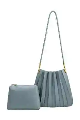 MELIE BIANCO NWT $120 Carrie Vegan Eather Pleated Shoulder Bag Purse Pouch Slate • $79.99