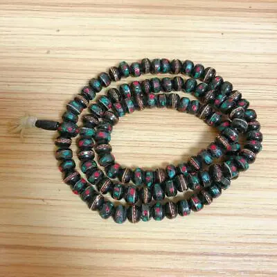 ML222 Tibetan Black Bone 108 Prayer Beads Necklace 8mm*6mm Beads Mala Rosary • $17.99