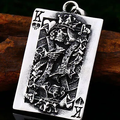 Mens Skull Lucky King Poker Card Pendant Stainless Steel Gothic Necklace Gift US • $9.94