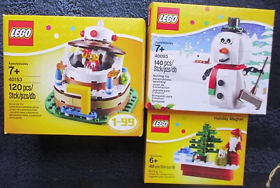 3 LEGO SETS: #40153 Birthday Cake 40093 Snowman 853353 Holiday Magnet / NEW • $41.21