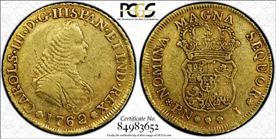 G027 Very Rare COLOMBIA. 1762-J 4 Escudos Gold. Popayan Mint.  PCGS XF Details • $4398